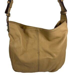 TIGNANELLO Camel Tan Leather Zipper Magnetic Closure Hobo Saddle Shoulder Bag